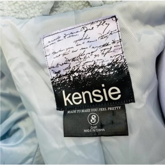 Mint Blue Double-Breasted Faux Fur Teddy Pea Coat Kensie Macy's Lined Mid-Length - Picture 10 of 12